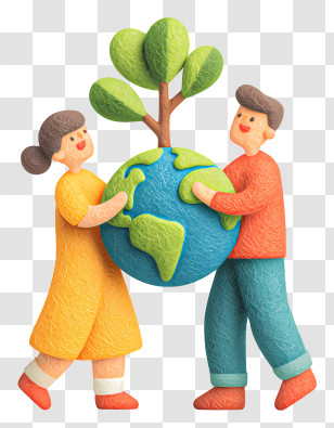 Couple Planting Tree On Globe - People Holding Earth With Tree Transparent PNG