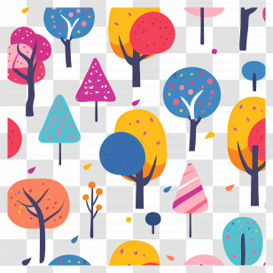 Tree Pattern - Colorful Cartoon Trees Transparent PNG