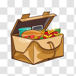 Food Delivery Bag - Open Cardboard Food Box With Fries And Burger Transparent PNG