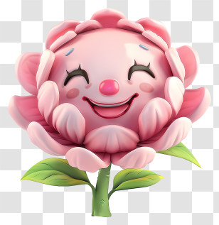 3d Cartoon Flowers - Smiling Pink Flower Cartoon Transparent PNG