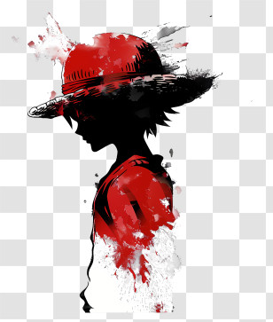 One Piece Luffy - Silhouette Of Anime Character With Hat Transparent PNG