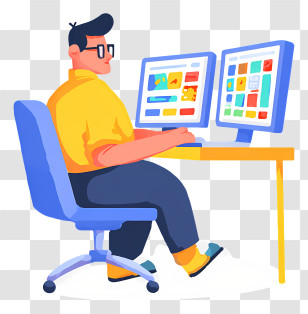 Developer Doing Coding - Man Working At Dual Monitors Transparent PNG