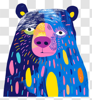 Blue Bear - Colorful Abstract Bear Illustration Transparent PNG