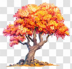 Flamboyant Tree - Vibrant Blossoming Tree With Orange And Pink Flowers Transparent PNG