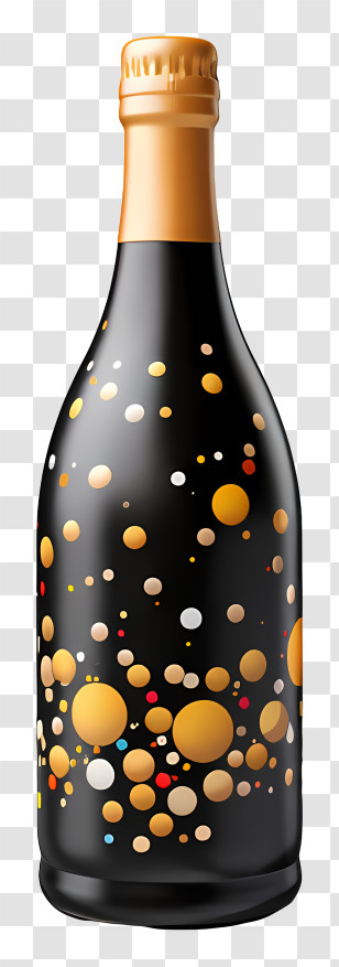 Dark Colored Bottle - Bottle Of Sparkling Wine With Golden Design Transparent PNG