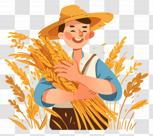 Happy Farmer - Happy Farmer With Harvested Wheat Sheaves Transparent PNG