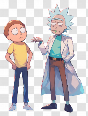 Rick And Morty - Cartoon Scientist And Young Boy In Conversation Transparent PNG