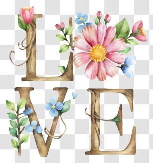 Cartoon - LOVE Typography With Floral Accents Transparent PNG