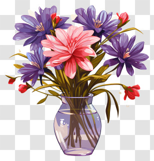 Sketch Style Flower In Vase - Vibrant Bouquet In Glass Vase For Home Decor Transparent PNG