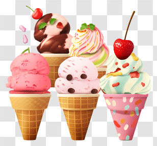 Ice Cream Cones - Delicious Ice Cream Cones With Toppings Transparent PNG