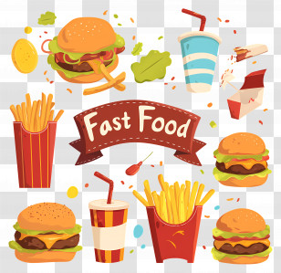 National Fast Food Day - Assorted Fast Food Items With Drinks Transparent PNG