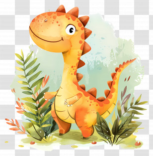 Cartoon Dinosaur - Adorable Orange Dinosaur In Cartoon Style Transparent PNG