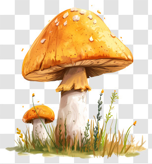 Common Mushroom - Yellow Mushrooms Growing In Grassy Field Transparent PNG