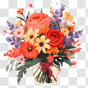 Flower Arranging - Vibrant Flower Bouquet In Glass Vase Transparent PNG