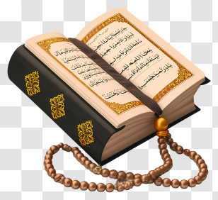 Realistic Holy Book Of Koran And Pray Beads - Holy Quran With Brown Prayer Beads Transparent PNG