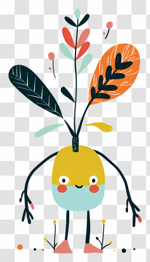 Cute Plant Character - Cute Plant Character With Leaves Transparent PNG