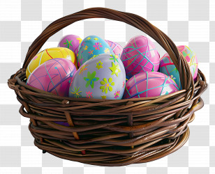 Eggs In Basket - Basket Of Colorful Easter Eggs Transparent PNG