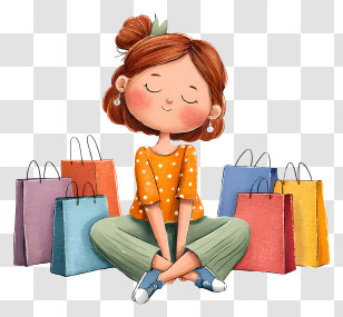 Girl Surrounded By Shopping Bags - Relaxed Girl Shopping Haul Transparent PNG