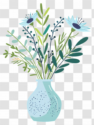 Flowers In Vase - Beautiful Blue Vase With Flowers Transparent PNG