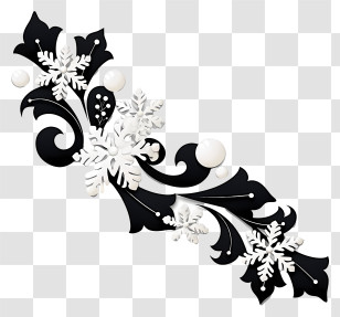 Snow Flake Art - Black Flourish With Snowflakes Transparent PNG