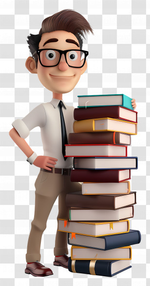 Cartoon Teacher - Cartoon Academic Character With Stack Of Books Transparent PNG