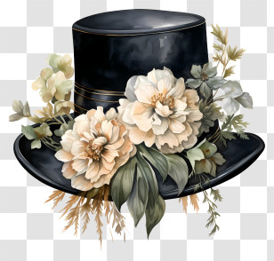 Hat - Elegant Top Hat With Floral Decoration Transparent PNG