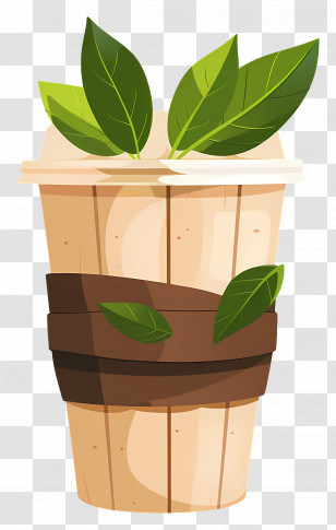 Eco Cup - Bamboo Cup With Green Leaves Transparent PNG