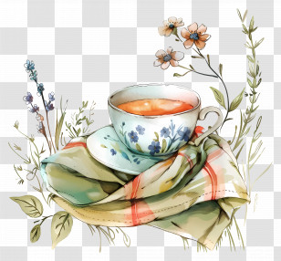 Black Tea - Tea Cup With Floral Design Transparent PNG