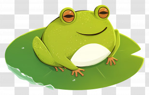 Frog On Lily Pad - Cute Cartoon Green Frog On Lily Pad Transparent PNG