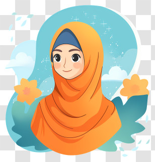 Muslim Girl Cartoon - Orange Hijab Girl Cartoon Illustration Transparent PNG