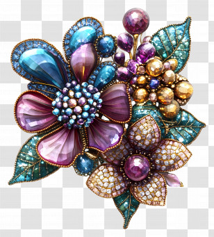 Brooch - Jewel-Encrusted Floral Artistic Design Transparent PNG