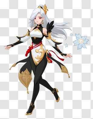 Shenhe - Elegant White-haired Fantasy Warrior Transparent PNG