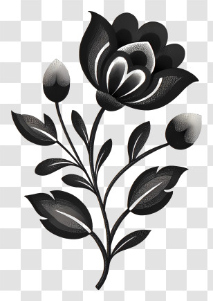 Black Flower Tattoo - Black Flower With Leaves Transparent PNG