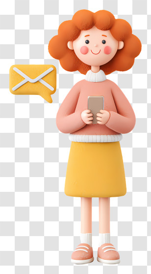 Woman Sending Direct Message - Cartoon Woman Holding Phone With Message Icon Transparent PNG