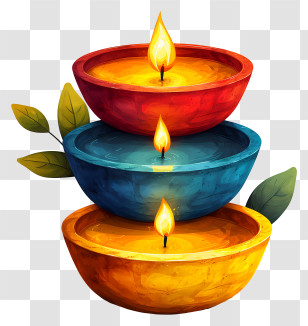 Diwali Lamp - Stacked Colorful Candles With Flames Transparent PNG