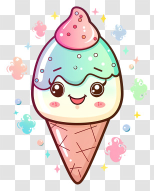 Kawaii - Cute Ice Cream Cone Cartoon Illustration Transparent PNG