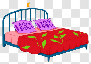 Cartoon Bed - Cozy Bed With Red Blanket Transparent PNG