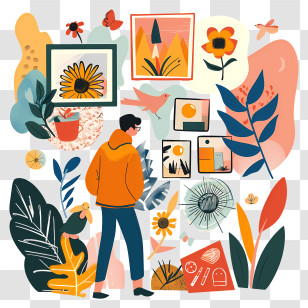 Watching Exhibition - Artistic Nature-Inspired Wall Collage Illustration Transparent PNG