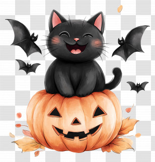 Halloween Black Cat - Black Cat Sitting On Pumpkin With Halloween Vibes Transparent PNG