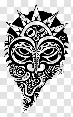 Maori Tattoo - Intricate Tribal Mask Design Transparent PNG