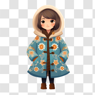 Winter Girl - Girl In Floral Blue Coat With Hood Transparent PNG