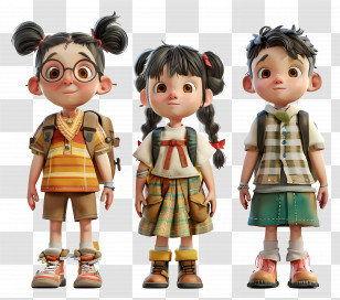 Three Children - Three Cartoon Children Transparent PNG