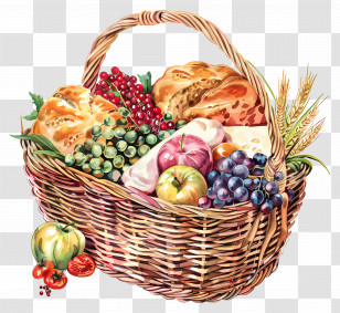 Food Basket - Fruit And Bread Basket Transparent PNG