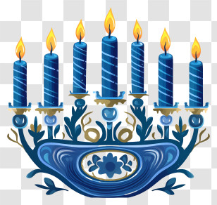 Menorah - Menorah With Blue Candles For Hanukkah Transparent PNG