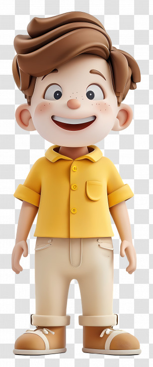Happy People - Happy Cartoon Boy Character In A Yellow Shirt Transparent PNG