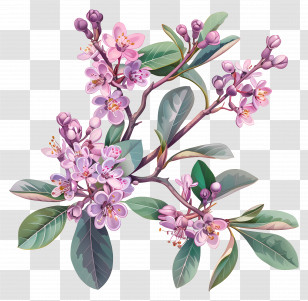 Winter Daphne - Purple Flowering Branches And Leaves Illustration Transparent PNG