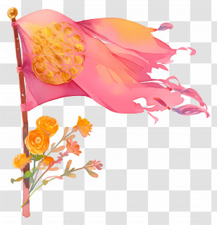 Pink Flag - Pink Flag With Decorative Sun And Flowers Illustration Transparent PNG