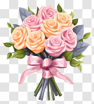 Bouquet - Elegant Bouquet Of Pink And Peach Roses Transparent PNG