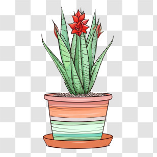 Aloe Vera - Aloe Vera Potted Plant With Red Flowers Transparent PNG