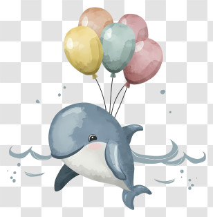 Cartoon - Adorable Cartoon Whale With Balloons Transparent PNG